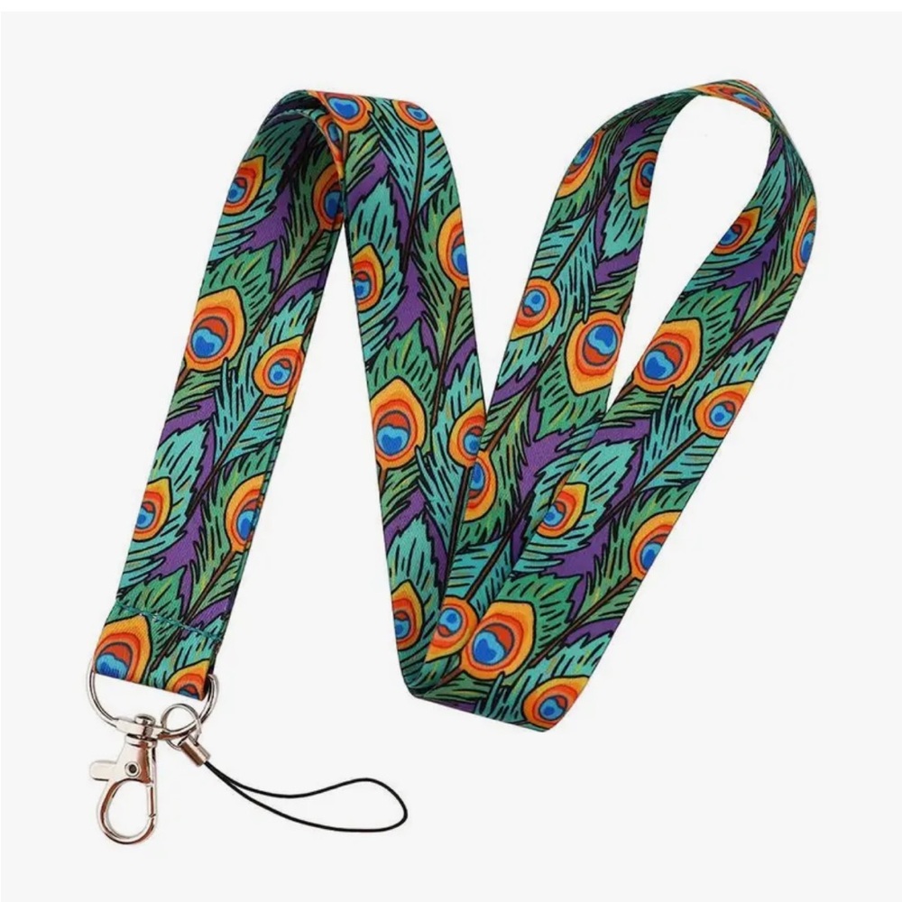 Peacock Feather Lanyard Keychain w/detachable Charm